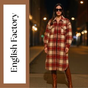 English Factory| NWT | Retro Oversized Long Shacket | Plaid | womens Size Medium